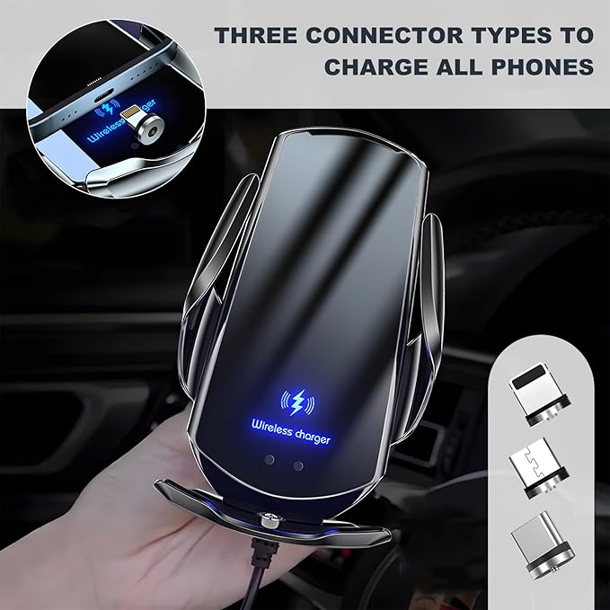 Wireless Car Charger, 15W Fast Charging Mount Electric Induction Car Phone Holder, Universal Auto-Clamping Magnetic Charger Air Vent Mount Bracket for Most Smartphones (Black)