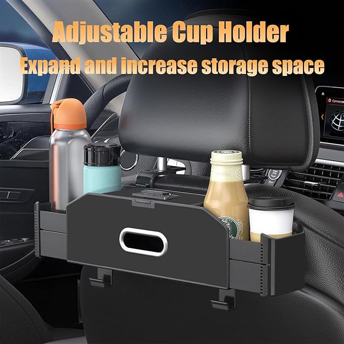 Back Seat Car Organizer,5 in 1 Multifunctional Car Backseat Storage Box with Trash Can Drink Cup Holder Tissue Box, for Hold Phone,Snacks, Drinks, Handbag-Black