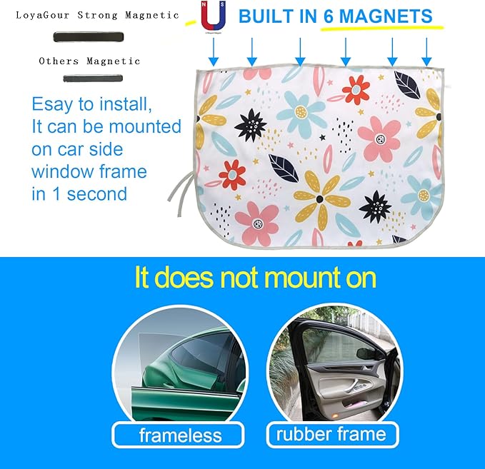 Car Window Shades for Side Windows Baby and Kids,Car Back Window Sun Shade Covers,Strong Magnetic Sunshades Curtains for Truck,27.5" x 19.5" (Flower)