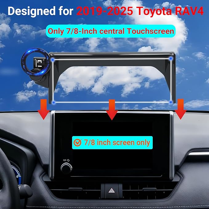 Car Phone Holder for 2019-2025 Toyota RAV4 Accessories, 360° Rotation, Compatible with MagSafe 25 Pieces of N52 Super Strong Magnets(for 7/8-inch Screen only)