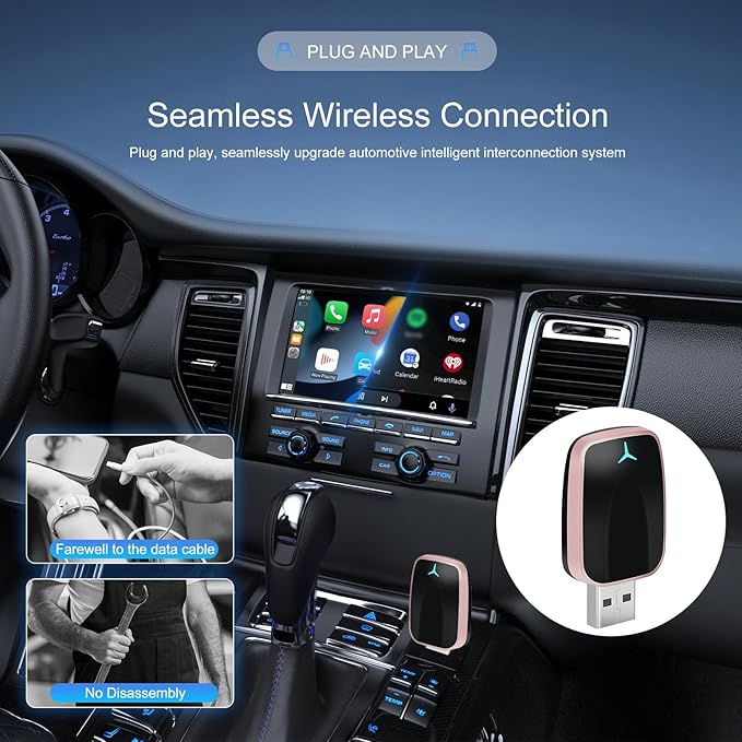 CAMECHO 2-in-1 Wireless CarPlay Android Auto Car Adapter, Wireless Apple Car Play Android Auto Dongle, CarPlay Adapter Converts Factory Wired to Wireless, Plug & Play, Fast Connect No Delay