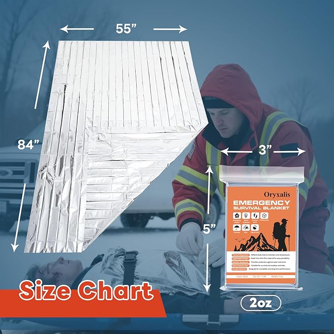 Emergency Mylar Thermal Blankets, 10-Pack Silver Space Blanket for Survival Kit, Winter Car Emergency & Outdoor Camping Safety. Body Heat Reflective Foil Blankets for Survival Gear & First Aid