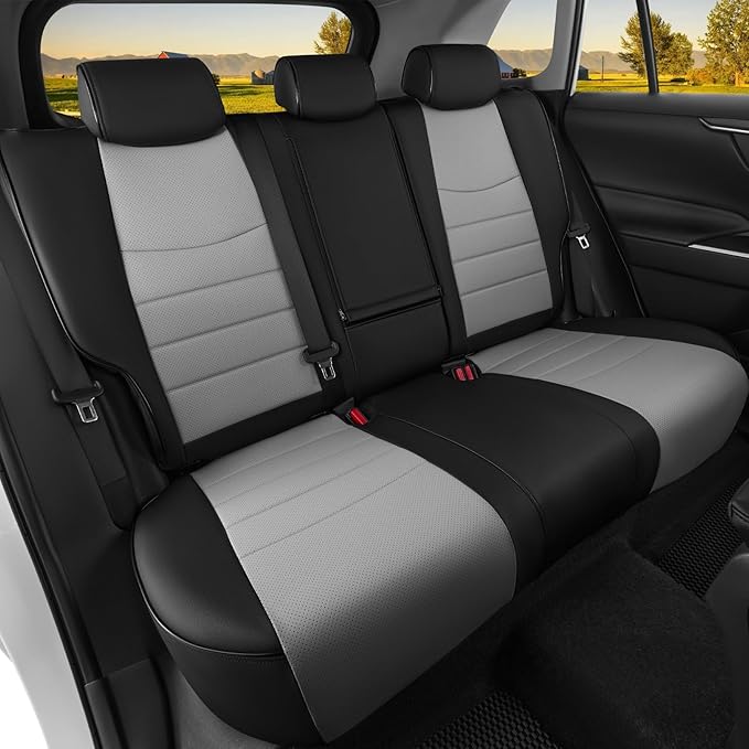 HKZ Fit RAV4 Car Seat Covers Set for 2019 2020 2021 2022 2023 2024 Toyota RAV4 Adventure and TRD-Off Road (Not for Hybrid) - 5 Seats Full Set Leather(Black/Gray)