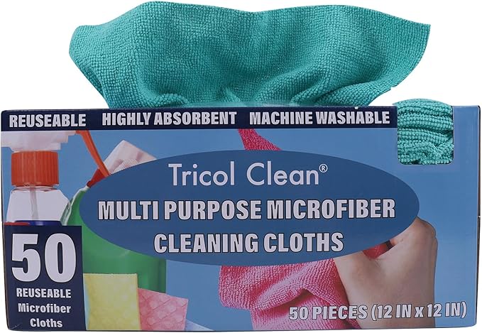 Tricol Clean 50PK Profesional Resuable Lint Free Microfiber Edgeless Cleaning Cloth Cleaning Rags,Absorbent Microfiber Wipes for Housekeeping, Car Cleaning（12 * 12 Inches）（ Green 1）