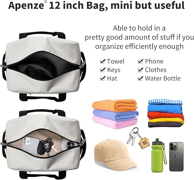 Small Gym Bag Carry On Bag - 12 in Mini Duffle Bag Lightweight for Overnight Travel(Beige)