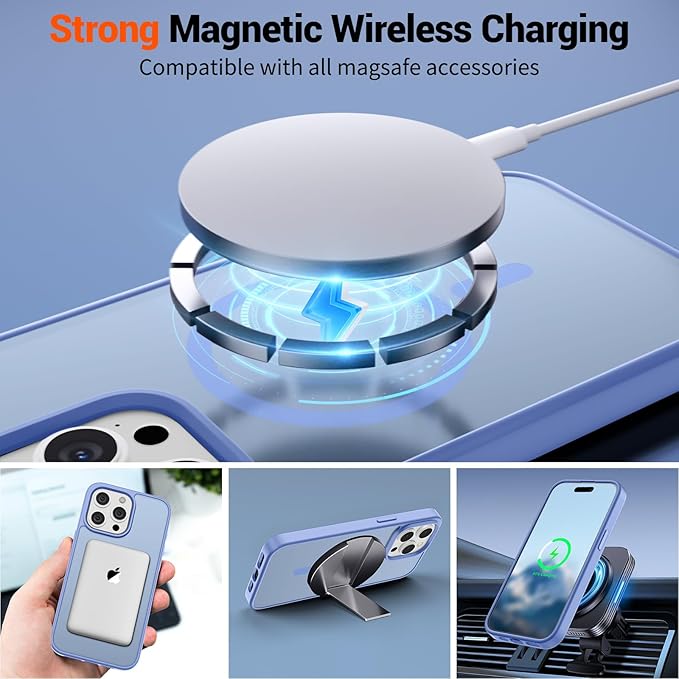 SUPFINE Magnetic for iPhone 15 Pro Case (Compatible with MagSafe) (Military Grade Drop Protection) Translucent Matte Shockproof with Anti-Fingerprint Phone Case,Blue Purple