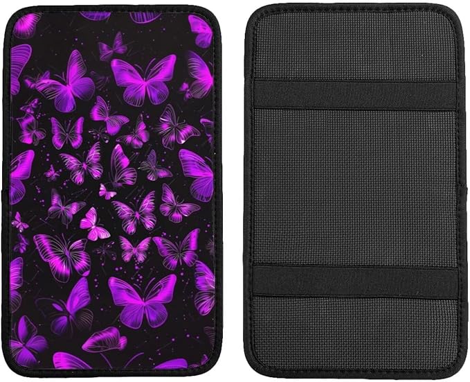 Cars Center Console Cover Butterfly Armrest Covers Console Pad Butterflies Arm Rest Seat Box Covers Protector Purple Car Decor Accessories