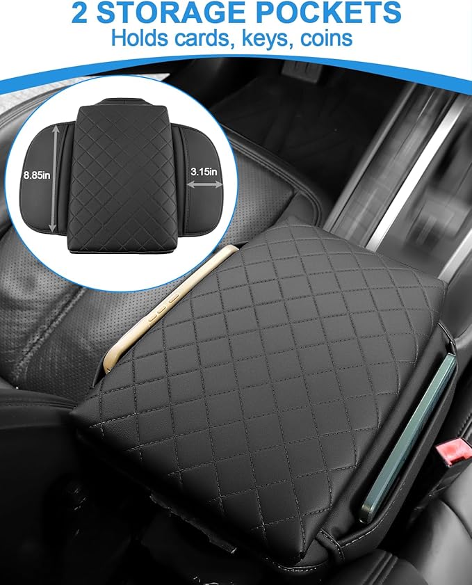 Center Console Cover for Chevy Colorado/GMC Canyon 2023 2024 2025 2026 PU Leather Armrest Cushion Pad with Side Pocket Middle Console Lid Protector Colorado Interior Accessories (Colorado 23-26 pad)