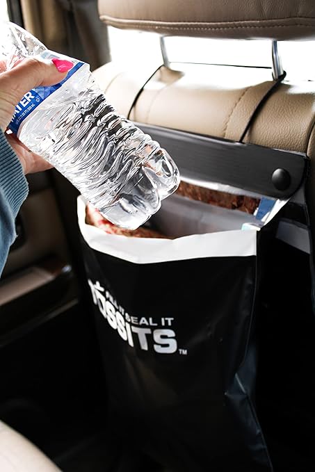 Tossits Recycled Disposable Car Trash Bags – Leakproof, Smell Proof Hanging Garbage Bags for Car, Truck, SUV, RV & Vehicle – Black, 7 Count Disposable Automotive Trash Bags