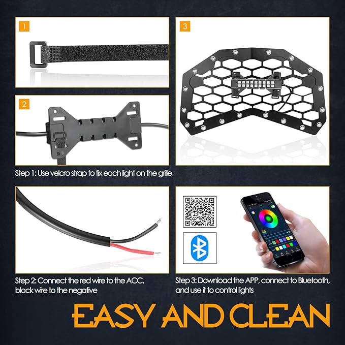 Nirider RGB LED Grille Light Kit Strobe Lights Underglow Rock Light Truck Lights for Tacoma 4Runner GMC Chevy Car SUV ATV UTV Grille Accessories - 8 Pods