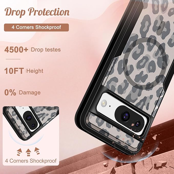 for Google Pixel 8 Case 6.2 Inch - Compatible with MagSafe Women Girls Cute Magnetic Protective Cover Cool Fun Unique Leopard Heavy Duty Shockproof Design for Google Pixel 8 Phone Cases
