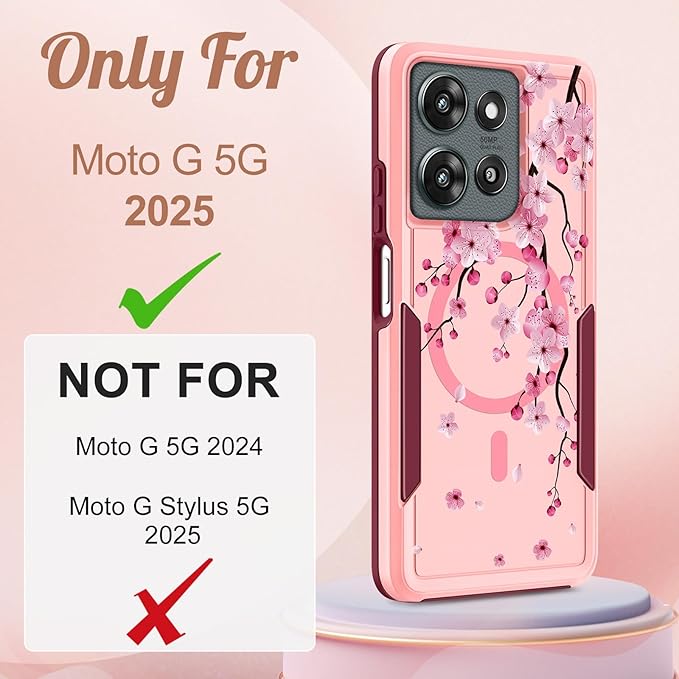 for Moto G 2025 Case Women - Compatible with MagSafe Cute Girls Magnetic Protective Phone Cover Girly Kawaii Flower Blossom Heavy Duty Shockproof Design for Motorola Moto G 5G 2025 Cases