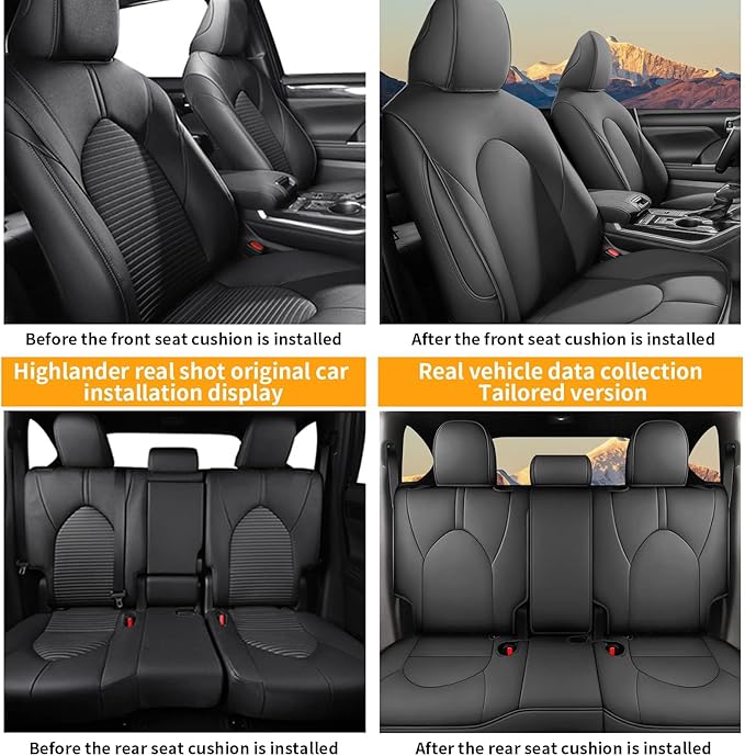 Custom Fit Seat Covers for Toyota Highlander: 2020 2021 2022 2023 2024 2025 Full Set 8 Passenger 3 Row Faux Leather Car Seat Protector Compatible Airbag Deep Gray(2020-2024 W/ Second Row 40/60 Split)
