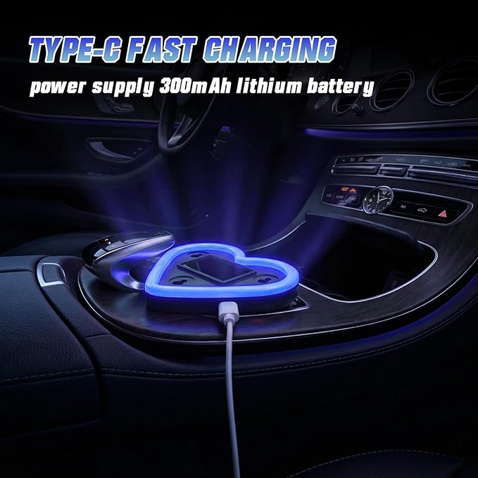 6 Lighting Modes Solar Powered Car LED Ambient Light, Rechargeable Wireless LED Heart Shape C-Pillar Neon Light, AutoGlow Solar Heart Light for Car Window Romantic Decor Surprising Gifts