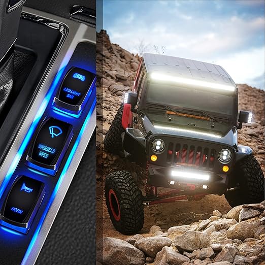 Nilight Windshield Wiper Rocker Switch Led Light Bar 8Pin Laser ON On Off DPDT Switches 20A/12V 10A/24V Blue with Jumper Wires Set for Cars Trucks RVs