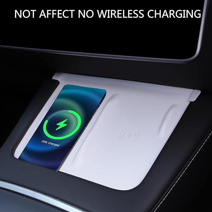 TOPABYTE 3PCS Center Console Accessories for Tesla Model Y 2021-2024 and Model 3 2021-2023 Cup Holder Insert, Screen Edge Protector Frame, Silicone Wireless Charger Mat, White
