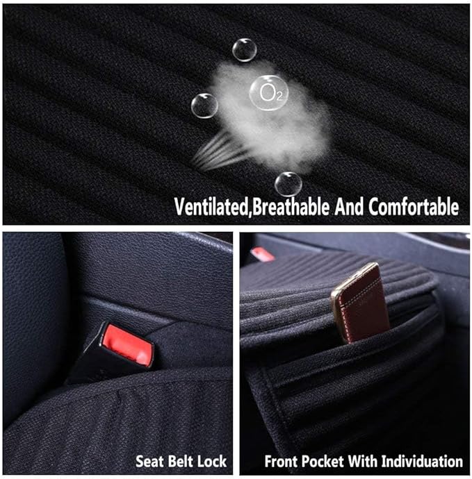 Suninbox Black Car Seat Covers,Buckwheat Hulls Car Seat Cushion,Truck Seat Covers,Compatible Sedan SUV Van MPV,Car Seat Pads,Bottom Seat Covers for Cars[Black Front Seat]