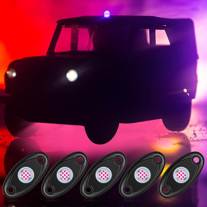 Macarrie 12 Pods Rock LED Lights for Car SUV Underglow Lights Waterproof Neon Trail Rig Lamp Lighting for Truck Motorcycle Boat ATV UTV and More(Pink)