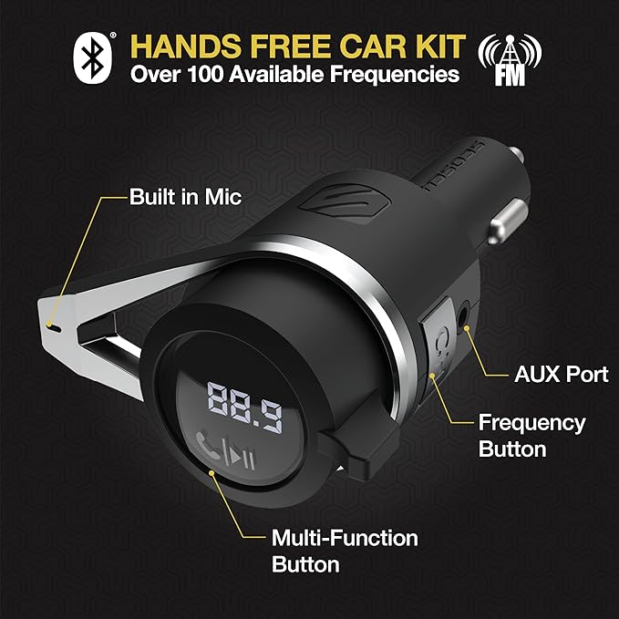 Scosche BTFMPD3SR FM Bluetooth Radio Transmitter for Car, Hands-Free Kit with Dual USB Charging Ports, 12W USB-A + 20W Fast Type-C Car Charger, Wireless Adapter for Calls, Siri and Google Assistant