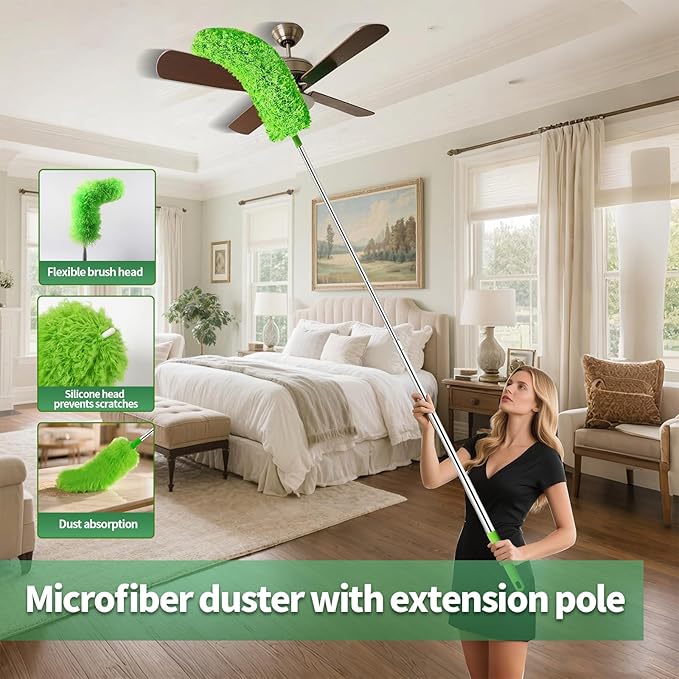 dusters for Cleaning extendable Long Handle，Webster Cobweb Duster with Extension Pole，Spider Web Remover Brush with Pole，Outdoor Web Cleaner Outside for use on Ceilings, cabinets, Walls, Light