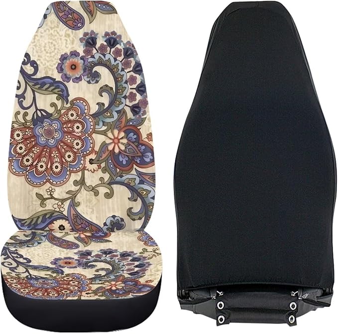 Car Seat Covers Set Front Seats Only 2 Pack Universal Fit Most Truck SUV Vans Auto Accessories Interior Cushion Protector(Floral 2)