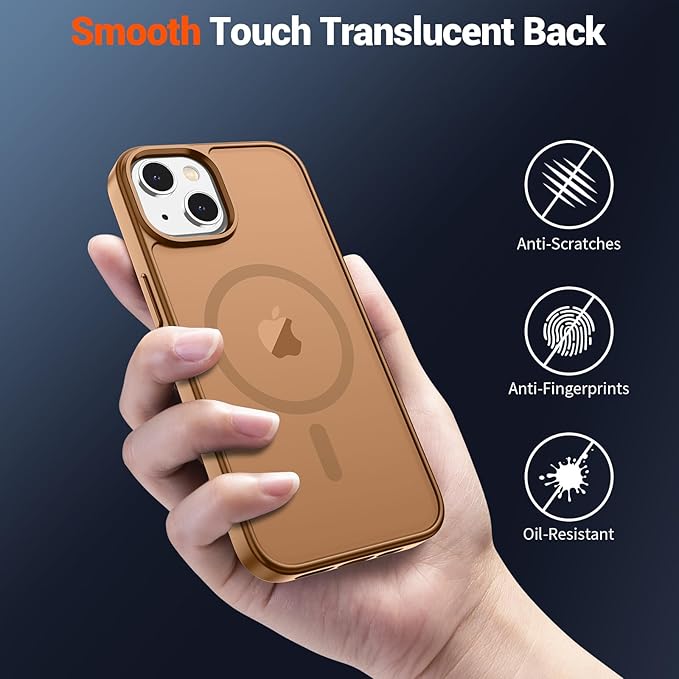 SUPFINE Magnetic for iPhone 15 Case (Compatible with MagSafe) (Military Grade Drop Protection) Translucent Matte Shockproof with Anti-Fingerprint Phone Case,Brown