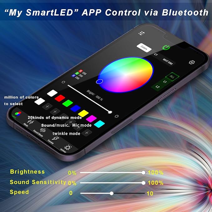 AZIMOM Mini 6W Twinkle 600pcs Fiber Optic Starlight Headliner Kit for Car Home 0.03in 13.1ft End Glow Fiber Strands Sound-Activated APP& Remote Control Starlight Engine