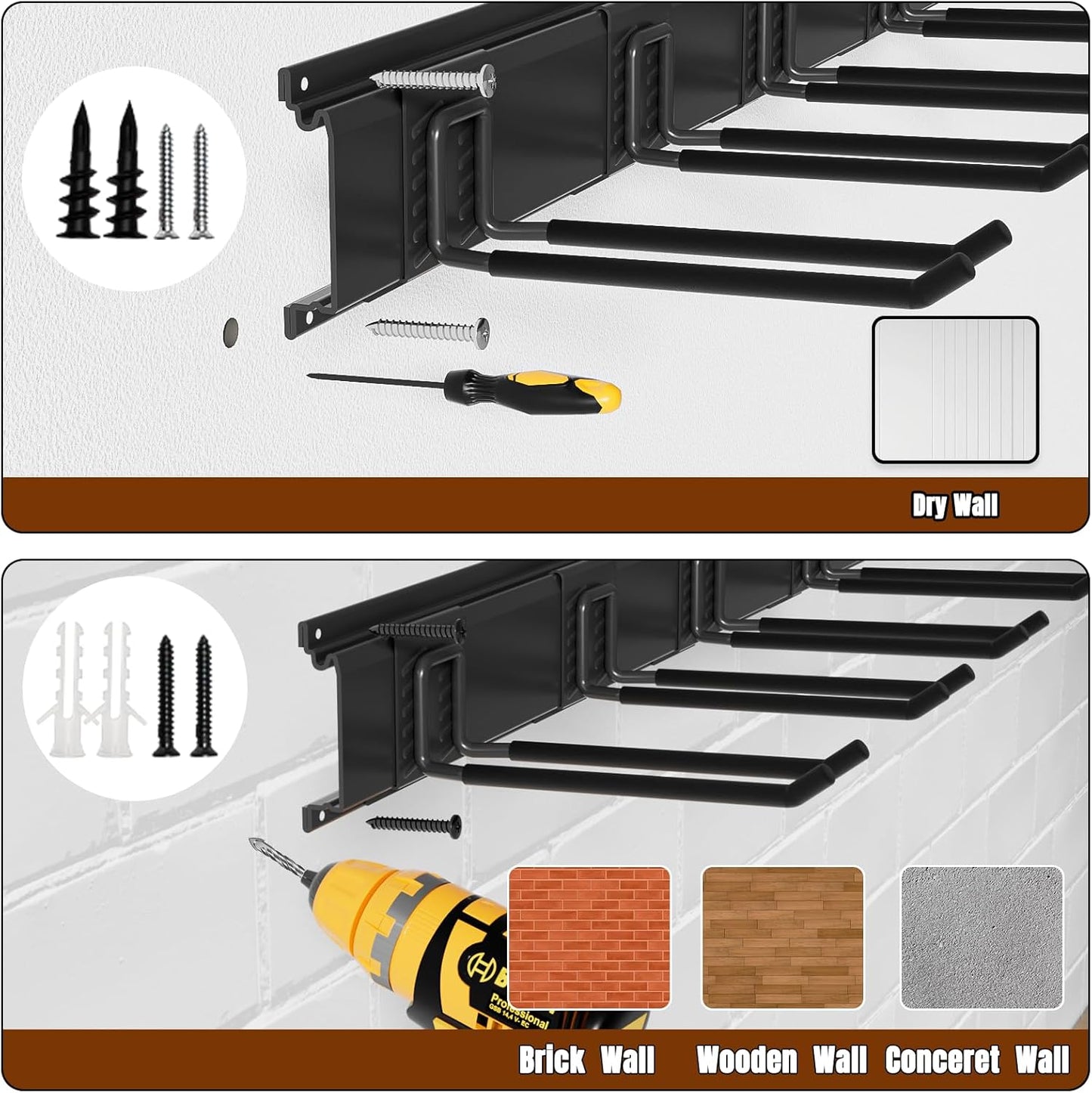 Garage Garden Tool Organizer Wall Mount, Heavy Duty Garage Tool Storage Rack 48 Inches, Max Load 330lb - Shovel, Rake, Folding Chair, Weed Eater Storage