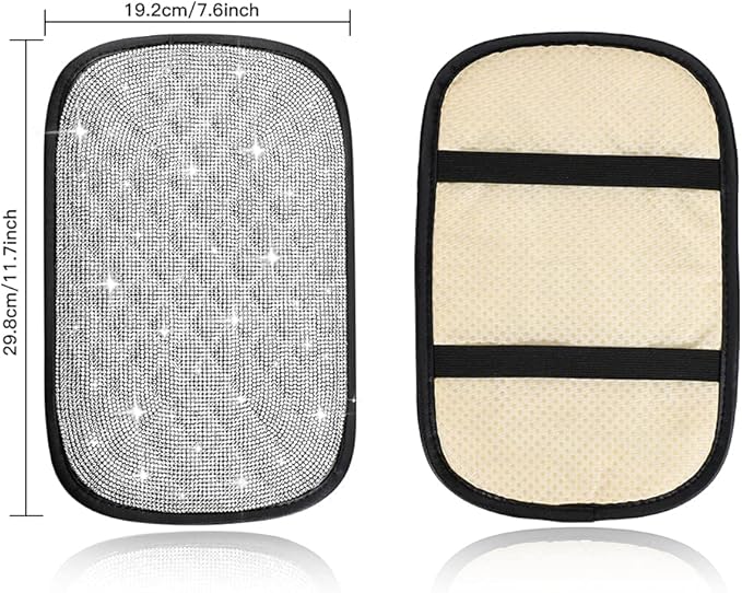 SAVORI Bling Car Armrest Cover Diamond Rhinestone Auto Center Console Cover Protector Arm Rest Cushion Pads Universal Bling Car Accessories for Women Girl Cute Vehicle Interior Decor (White)