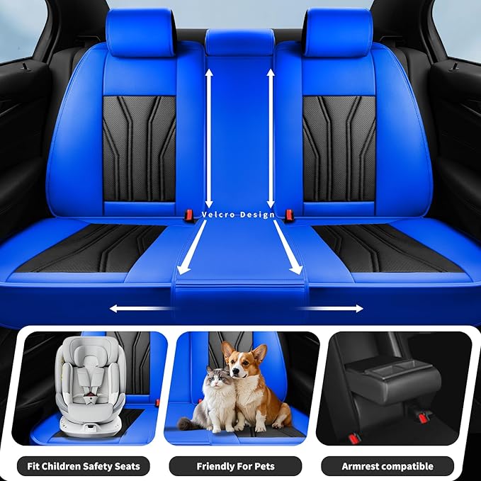 Fit Sentra Car Seat Covers Compatible with Nissan Sentra 2001-2025 2026 - Full Set Premium Leather， Waterproof Breathable， All-Weather Seat Cushion Protecto&Airbag Compatible （Blue & Black