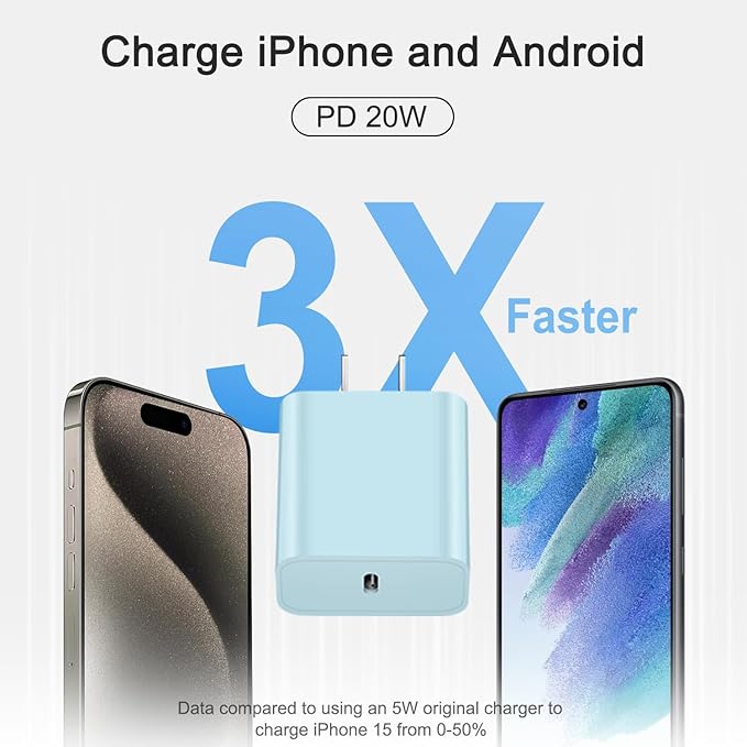 iPhone 17 16 15 Charger Fast Charging 3+3Pack Type C Charger USB C Chargers Block with 10FT Cable for iPhone Air/17/17 Plus/17 Pro/17 Pro Max/16/16 Plus/16 Pro/16 Pro Max/15/15 Pro Max/iPad Pro (Blue)