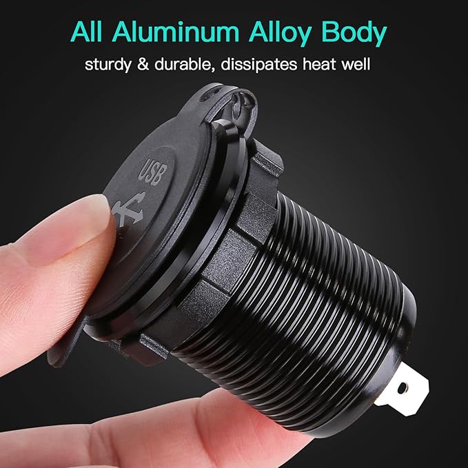 4 Port 12V USB Outlet Aluminum Charger with Voltmeter, 78W Fast Charge Dual PD3.0 & QC3.0 Multiple USB Port for Car, Marine USB C Socket Cigarette Lighter Replacement Waterproof 12 Volt Outlet, 2 Pack