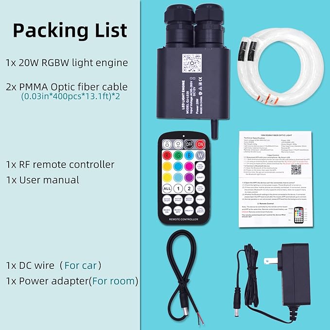 Dual Color Twinkle Starlight Headliner Kit 800 Piece Starry Night Star Lights Ceiling 2 Color RGBW Bluetooth App Control Music Mode Fiber Optic Lights for Car Home Improvement 13.1ft/4m