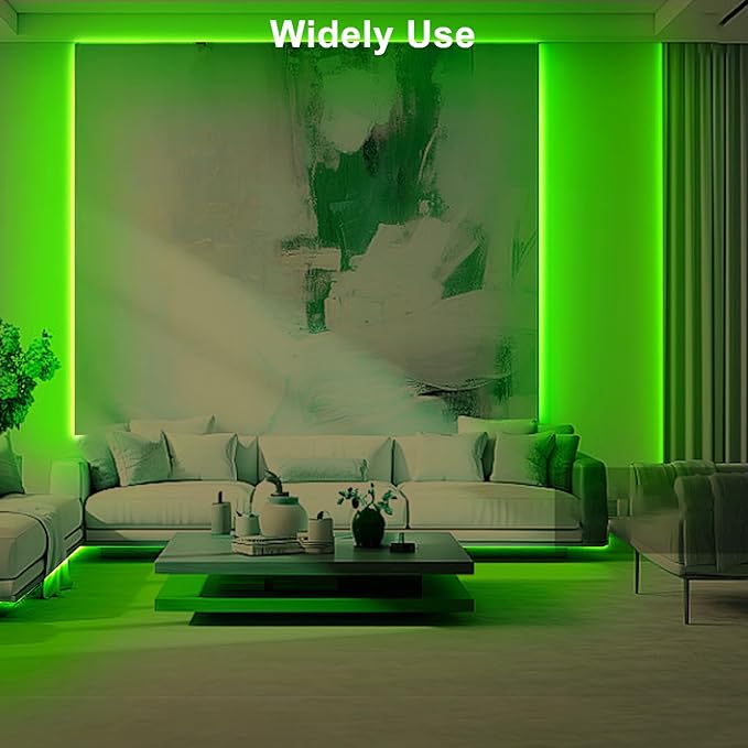 Tatazone 16.4ft Green COB Led Strip Lights with RF Remote, Dotless, Indoor, Dimmable, Adhesive Led COB Light Strip for Cabinet, Room, Bed, Paintings