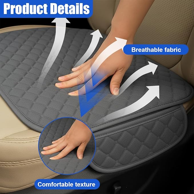 YoRise Comfortable Car Seat Cover, Linen Breathable Anti-Slip Front Bottom Seat Cushion Pad with Storage Pocket, Universal Auto Interior Seats Protector Accessories for Car Truck SUV (Gray)