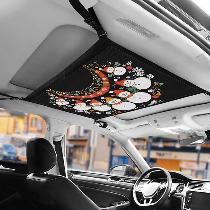 Generic Christmas Necklace Snowman Car Storage Mesh Organizer Ceiling Cargo Net Double-Layer Adjustable Zipper Truck SUVs Travel Road Trip Essentials Interior Organizer Christmas Decor Gifts