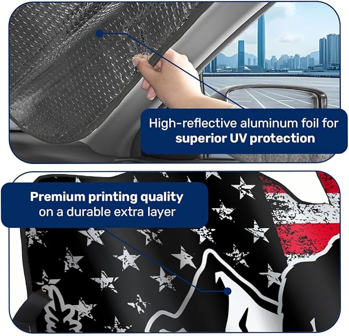 GENANY Bigfoot Patriotic Windshield Sun Shade for Car SUV Truck (55x30 Inches), Sun Shade Windshield, Shades for Windows, Protector Blocks UV, Car Decor