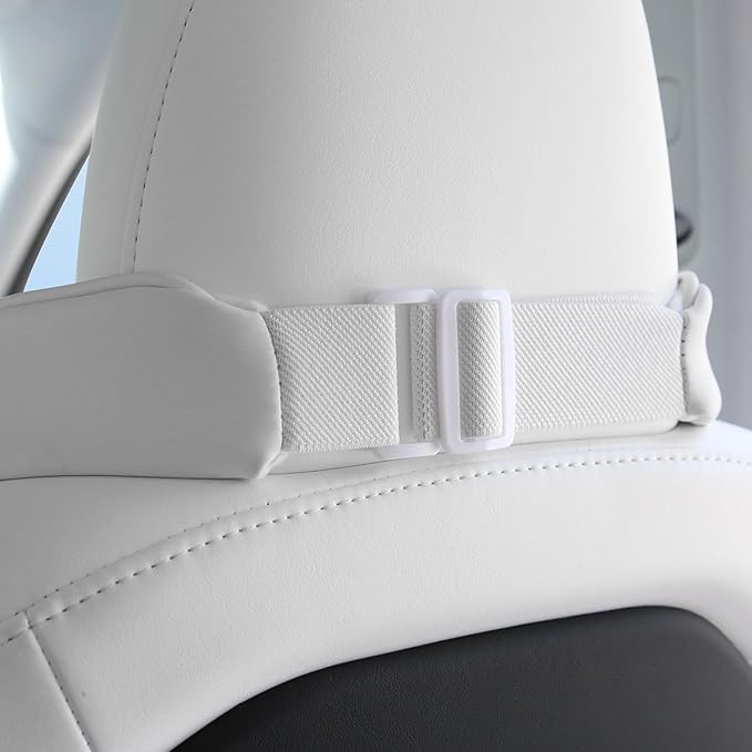 Car Headrest Memory Foam Neck Pillow for Driving with Leather Cover Soft Comfortable Seat Head Pillow Cushion for Most Cars SUV Sedan Home Office, White, 1PC