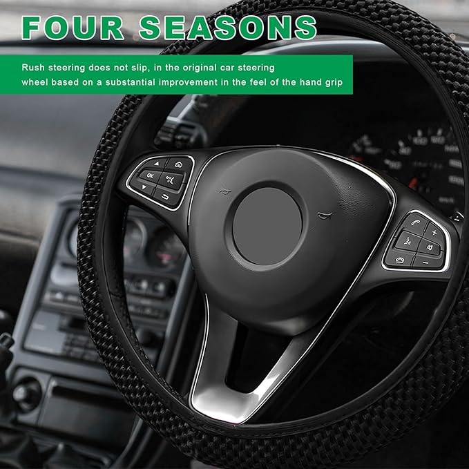Elastic Steering Wheel Cover, 15"×15" Breathable Ice Silk Steering Wheel Protector, Universal Auto Wheel Wrap Anti-Slip Soft Cover for Ultimate Comfort, Car Accessories (Black)