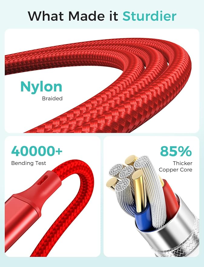 Amasuki Travel Essentials,4 in 1 for Apple Watch Charger/iPhone Charger/Multi Charging Cable,Vacation RV Camping Essentials,USB C/L/Micro Portable Charger for iWatch 11-1/iPhone 17-12,Car&Gift-Red