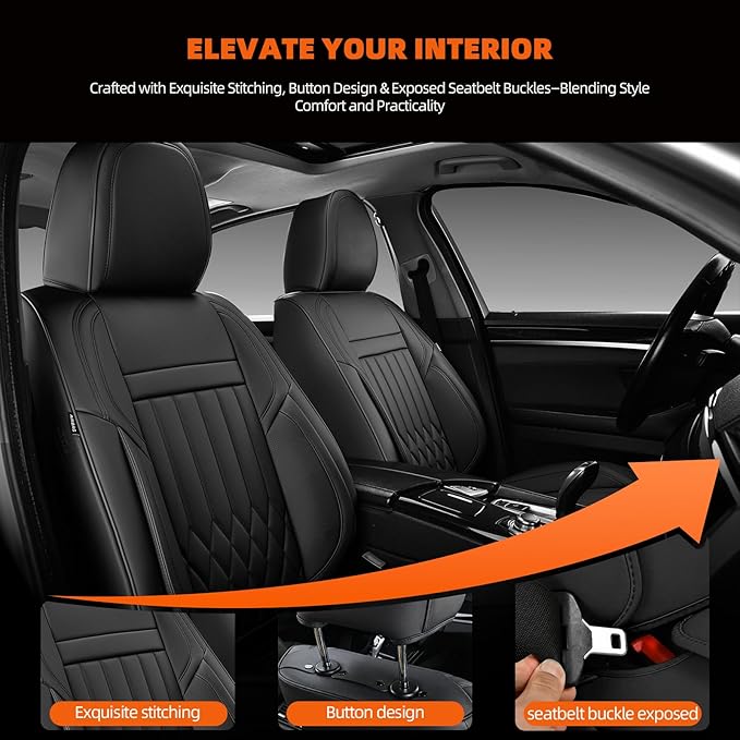 KEYOOG Universal 2-Seater Waterproof Breathable Nappa Leather Car Seat Covers Full Set, Compatible with Honda Civic, Toyota Camry Corolla, Nissan Rogue Sentra, Fit for Front Seats Most Sedans SUV