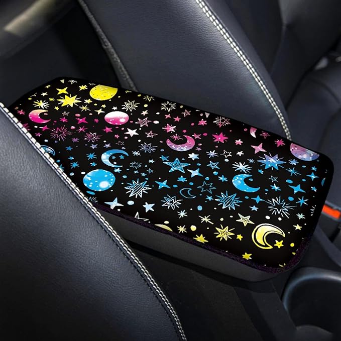 Coldinair Tropical Gold Sunset Beach Palm Trees Print Car Center Console Pad Soft Armrest Protector Cover Fit for Most Vehicle,SUV,Truck,Washable
