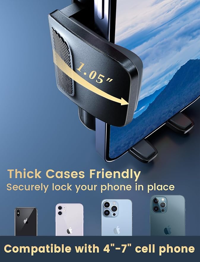 Phone Holders for Your Car: [Never Blocking] Air Vent Cell Phones Mount for iPhone 17 Pro Max & Samsung Android Smartphone [Thick Cases Friendly] Hands-Free Auto Mobile Phone Stand