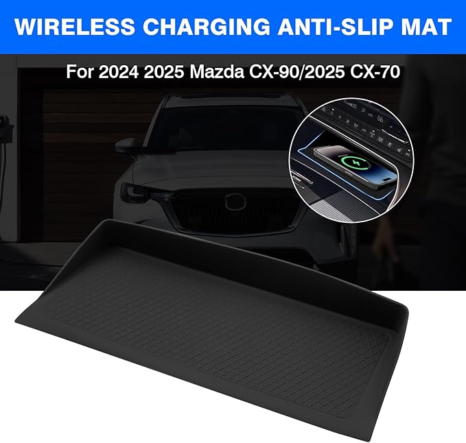 Autorder Wireless Charging Anti-Slip Mat for 2024-2026 Mazda CX-90 CX90/2025-2026 CX-70 CX70 Accessories Anti-Dust Center Console Protective Pad Silicone Wireless Charging Pad for CX90 CX70