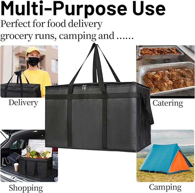 Bodaon Insulated Food Delivery Bag With Hard Bottom, XXXL Pizza Cooler Bags, Rideshare Delivery Bag, Grocery Shopping and Catering Thermal Cold/Hot Styrofoam Carrier for Travel/Car