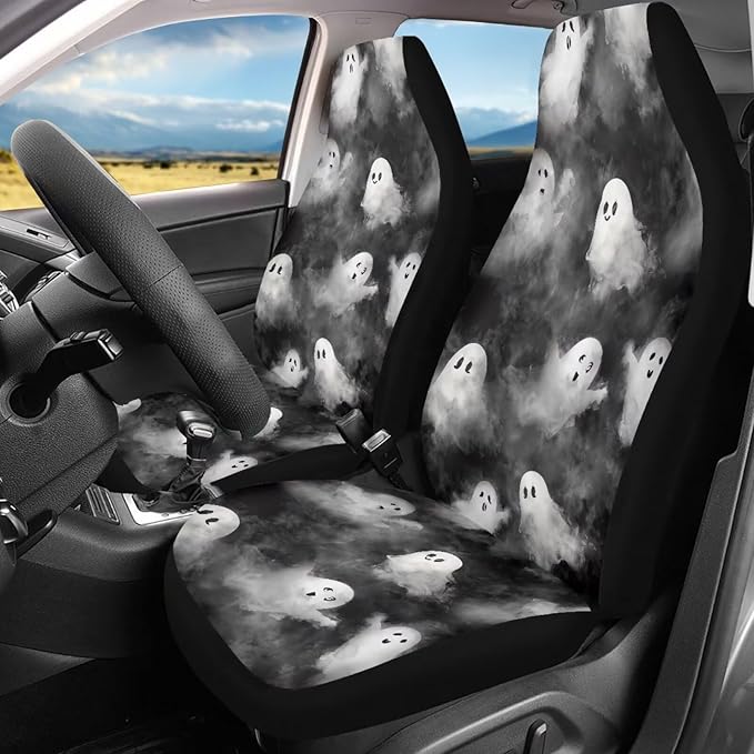 Car Seat Covers Accessories 2 Pieces Car Front Seat Covers, Universal Fit Auto Interior Bucket Seat Covers(Ghost 68)