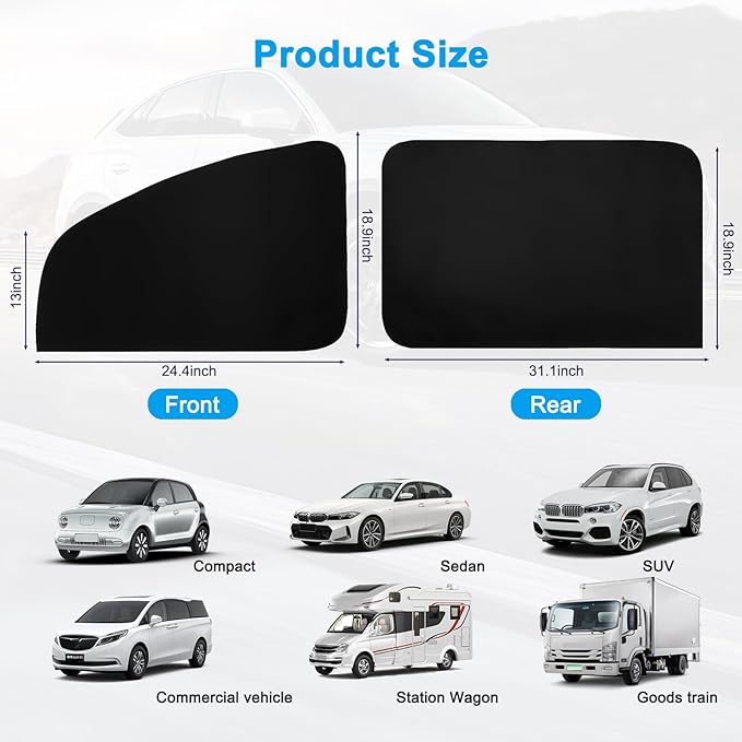 Ovege Car Window Shades Magnetic 4pcs-Blackout Side Window Shade for Baby in Car Privacy Curtain UV Protection