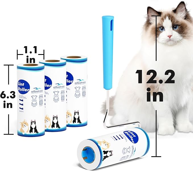 Large Surface Extra Sticky Lint Roller 6.3'', 444 Sheets Long Handle Pet Hair Removal, Dog and Cat Lint Remover for Clothes, Furniture, Carpet