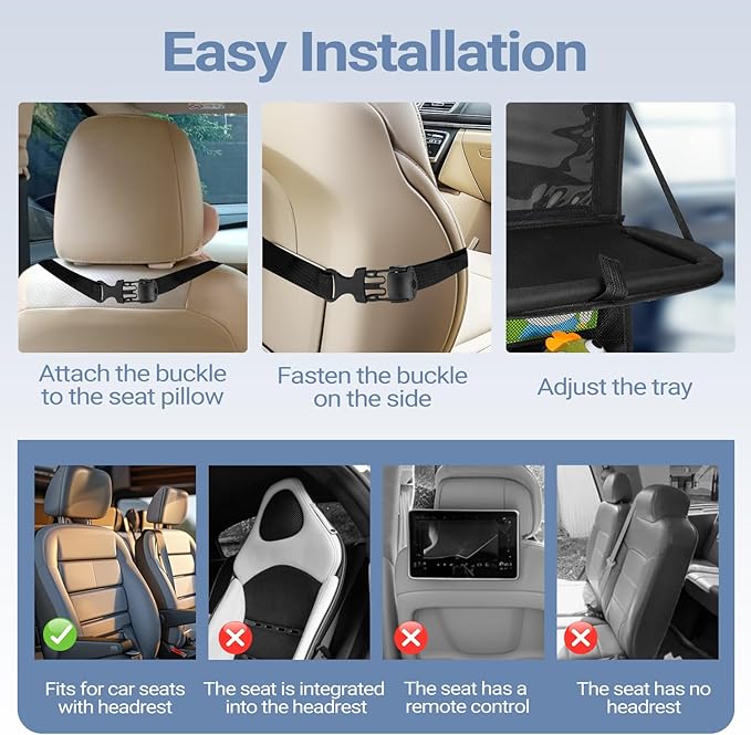 Back Seat Car Organizer with Tablet Holder, 6 Storage Pockets Car Storage Organizer with Foldable Food Tray, Car Seat Back Protectors Kids Car Kick Mats for Travel