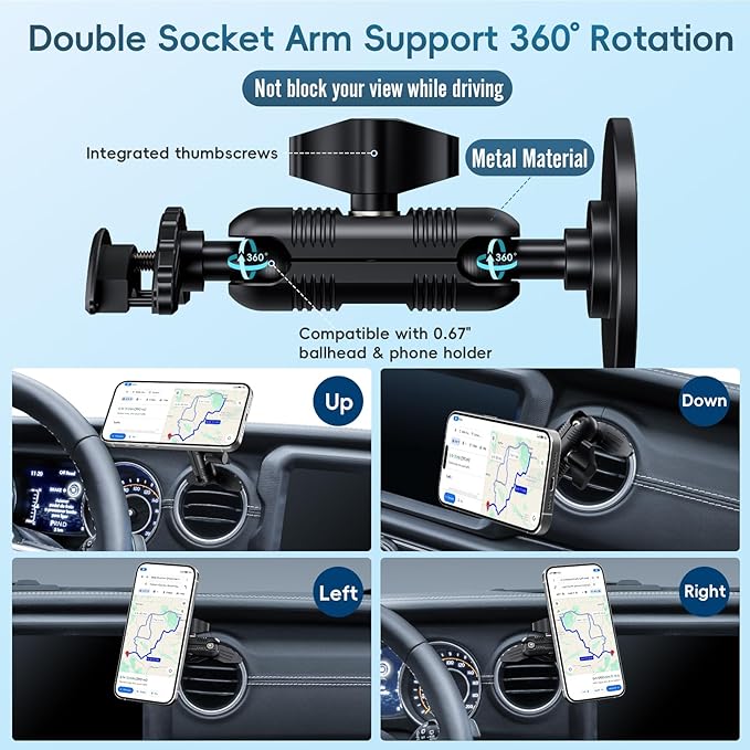 Upgraded Vent Magnetic Phone Mount for Jeep Wrangler JL 2018-2023,Gladiator JT 2020-2023 Air Vent Mounting Cell Phone Cradles 360° Rotation 20x Super Strong Magnet Phone Holder Fit for All Smartphone